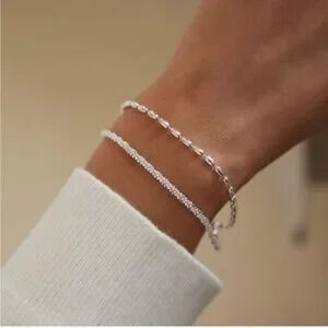 Silver 14k Silver Plated 2pc Rope Bracelet Set